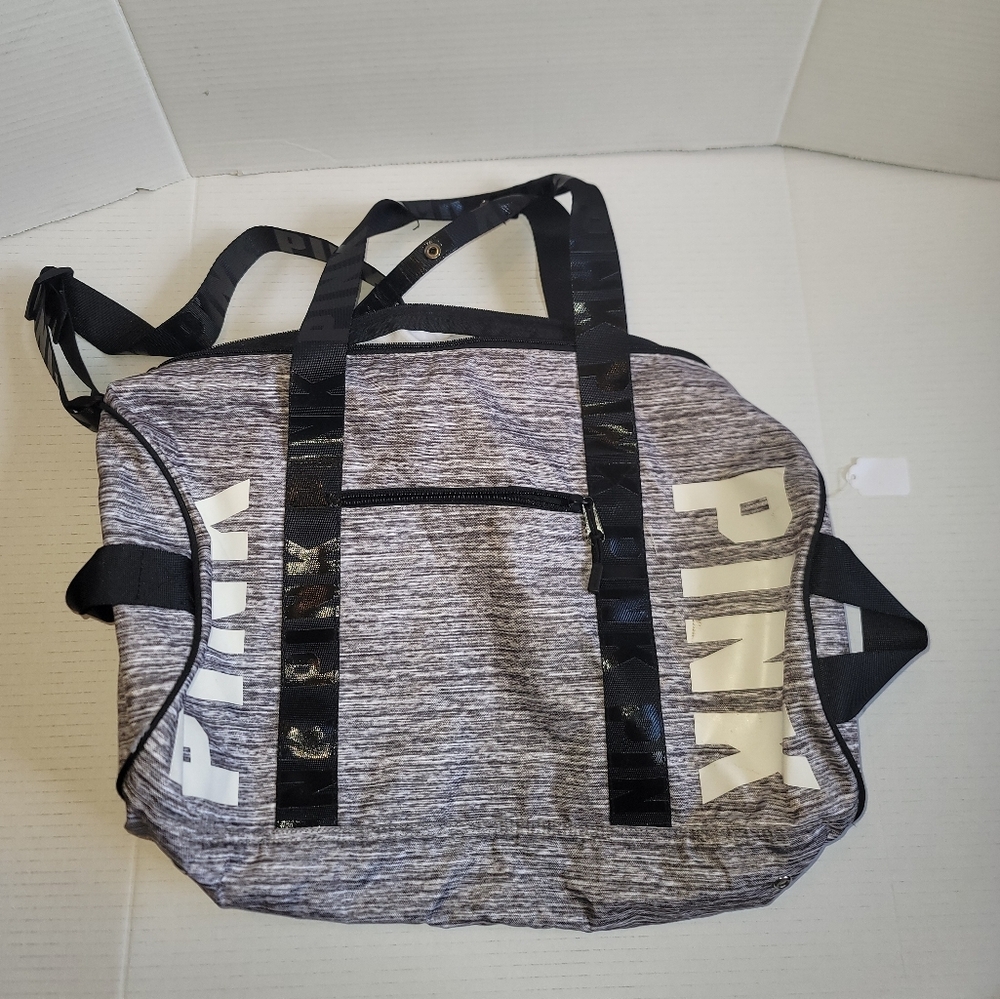 PINK Victoria's Secret Black and Gray Duffel Bag